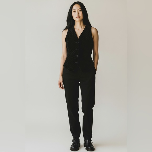 bebe Vintage Black Velvet Quilted Halter Vest Tie Waist Y2K Minimalist - Picture 8 of 8